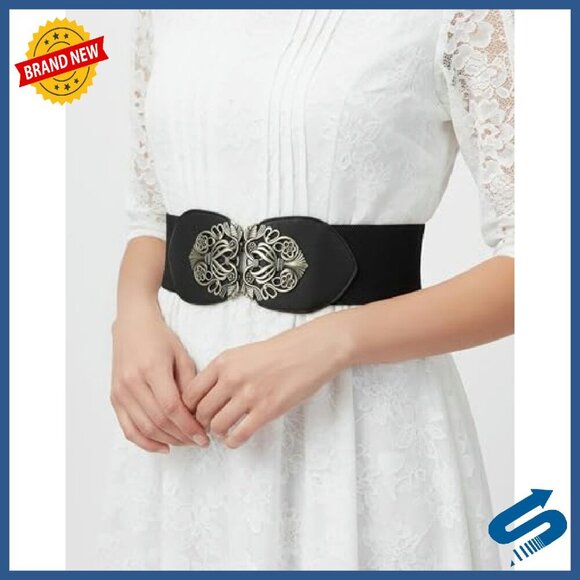 3 Inch Wide Elastic Waspie Belt with Antique Buckle for Dresses Skirts main image 3
